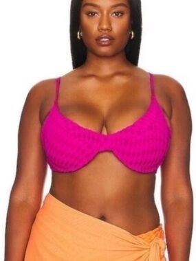 •GOOD AMERICAN• Jacquard Demi Cup Underwire Bikini Top (removable pads) >> NWT